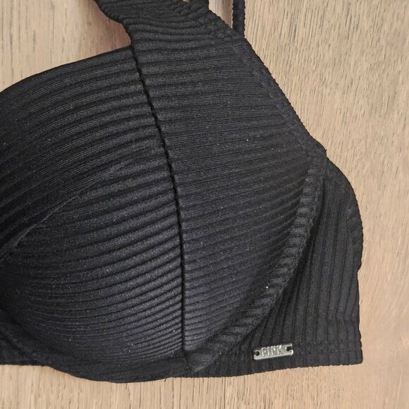 Victoria's Secret PINK Ribbed Black Push Up Bikini Swim Top - Picture 2 of 7